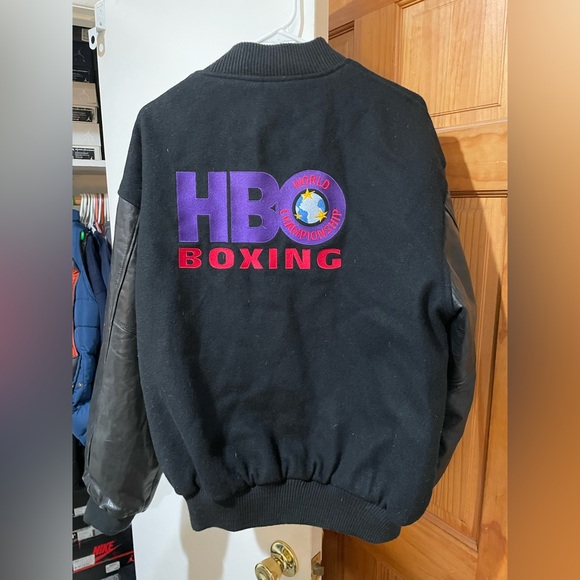 Vintage HBO Boxing Bomber Leather Jacket Size Large